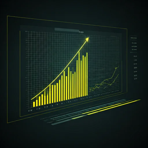 Modern high-tech data visualization interface with neon yellow accents on a deep black background showing growth charts